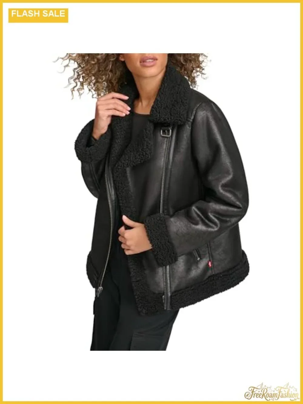 Faux Shearling Moto Coat Sherpa Lined Aviator Zip